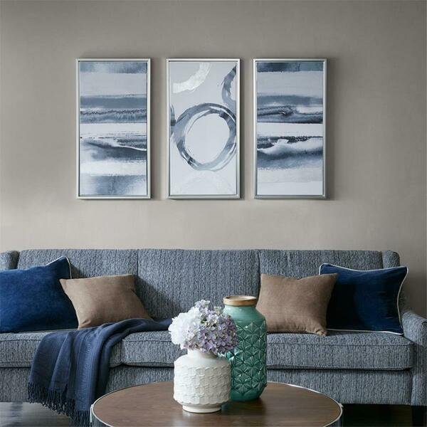 Grey Surrounding Grey Printed Frame Canvas With Gel Coat And Silver Foil 3 Piece Set, Madison Park, Mfr#: MP95C-0101
